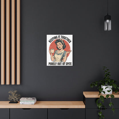 Keeping It Together Purely Out of Spite Canvas Wall Art | Funny Retro Housewife Wall Decor | Vintage Kitchen Print