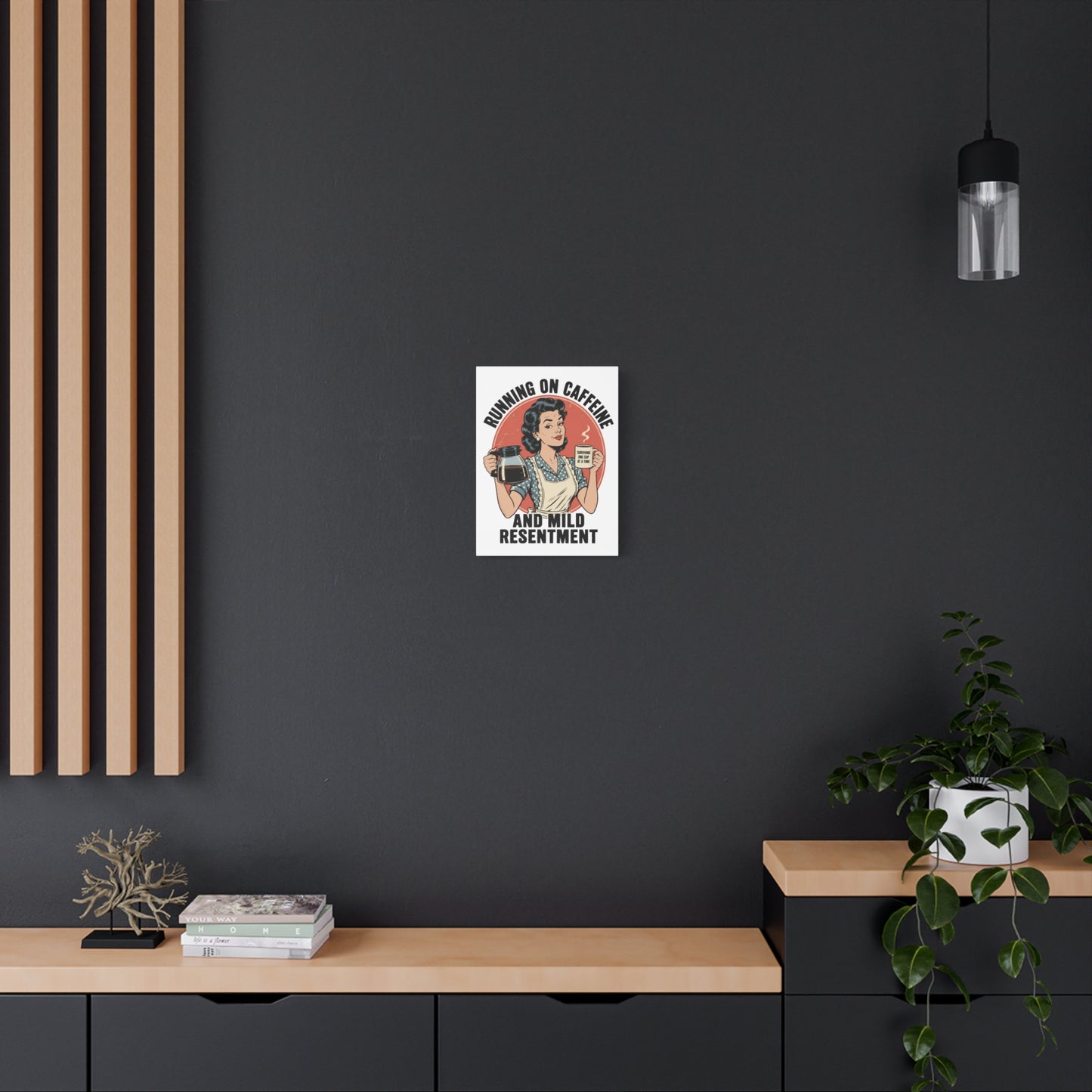 Funny Coffee Canvas Wall Art | "Running on Caffeine and Mild Resentment" Retro Vintage Decor