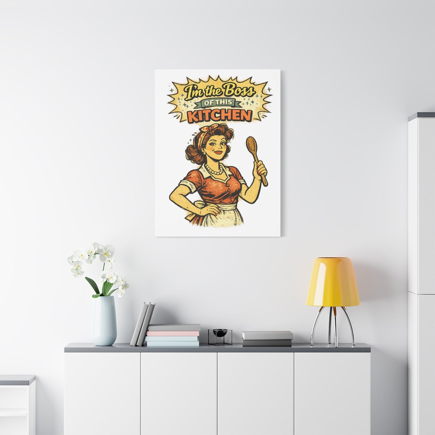 Funny Retro Kitchen Canvas Wall Art | "I'm the Boss of This Kitchen" Vintage 1950s Decor