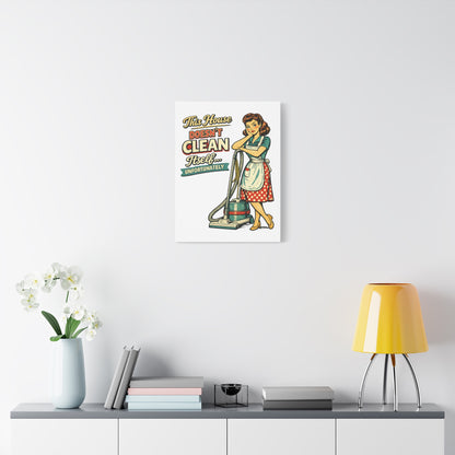 Funny Retro Laundry Room Canvas Wall Art | "This House Doesn't Clean Itself... Unfortunately" Vintage Decor