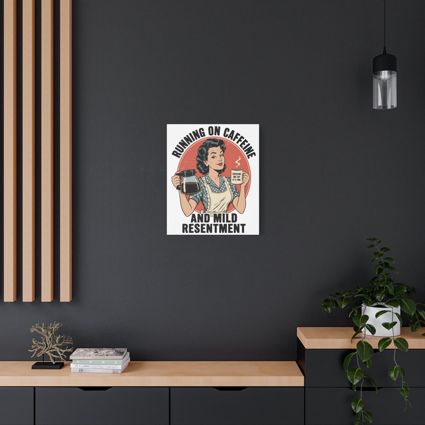 Funny Coffee Canvas Wall Art | "Running on Caffeine and Mild Resentment" Retro Vintage Decor
