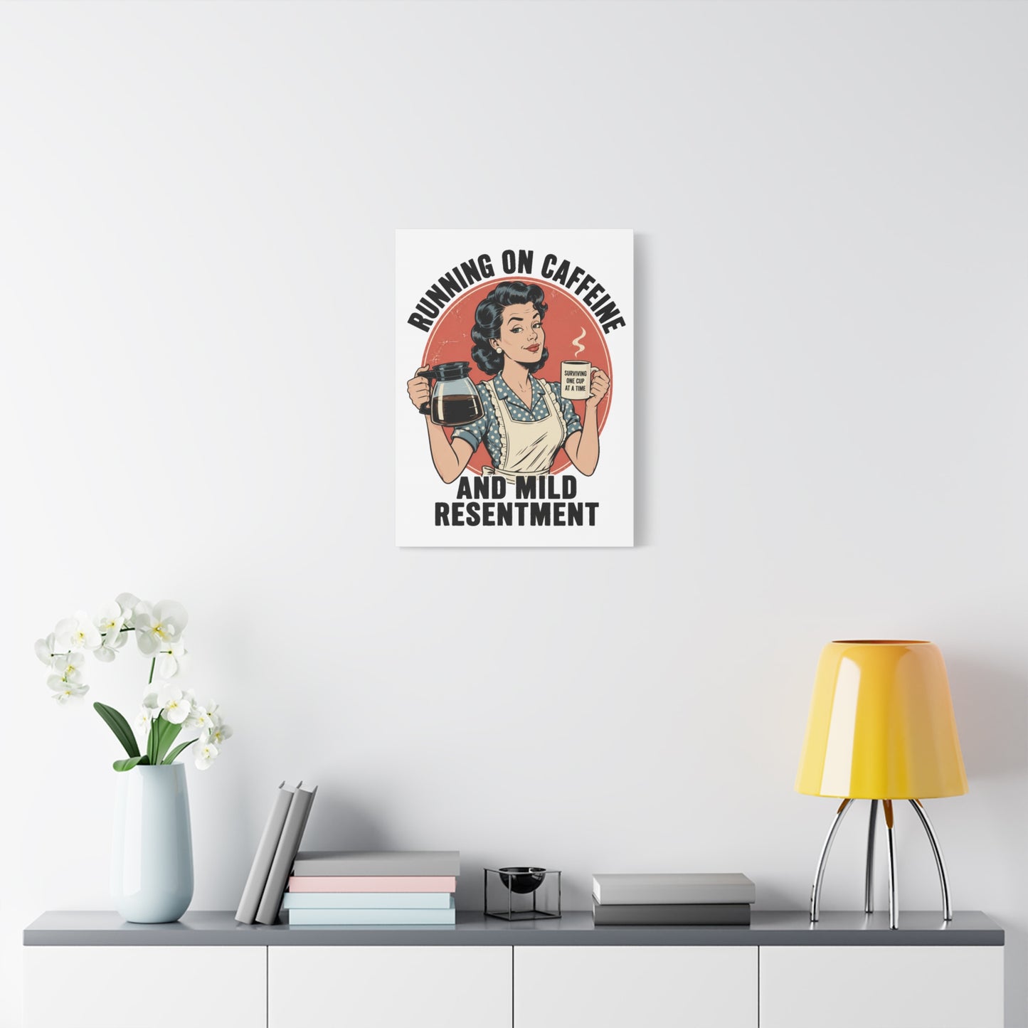 Funny Coffee Canvas Wall Art | "Running on Caffeine and Mild Resentment" Retro Vintage Decor