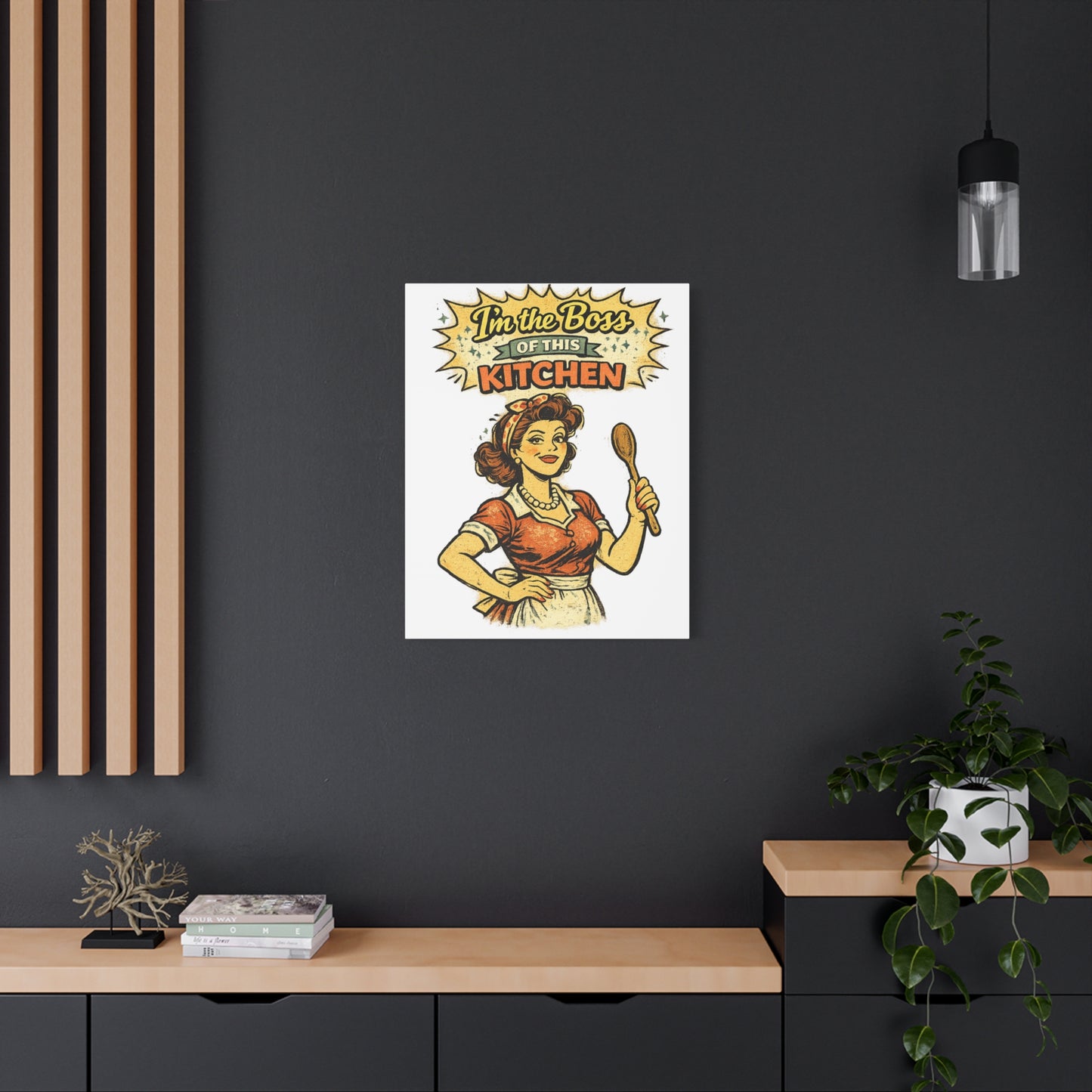 Funny Retro Kitchen Canvas Wall Art | "I'm the Boss of This Kitchen" Vintage 1950s Decor