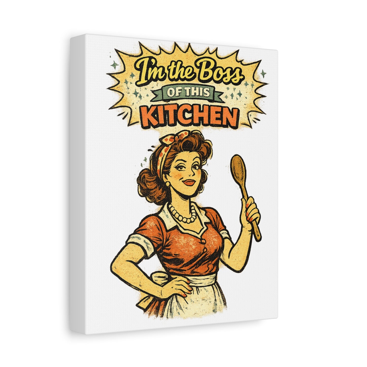 Funny Retro Kitchen Canvas Wall Art | "I'm the Boss of This Kitchen" Vintage 1950s Decor