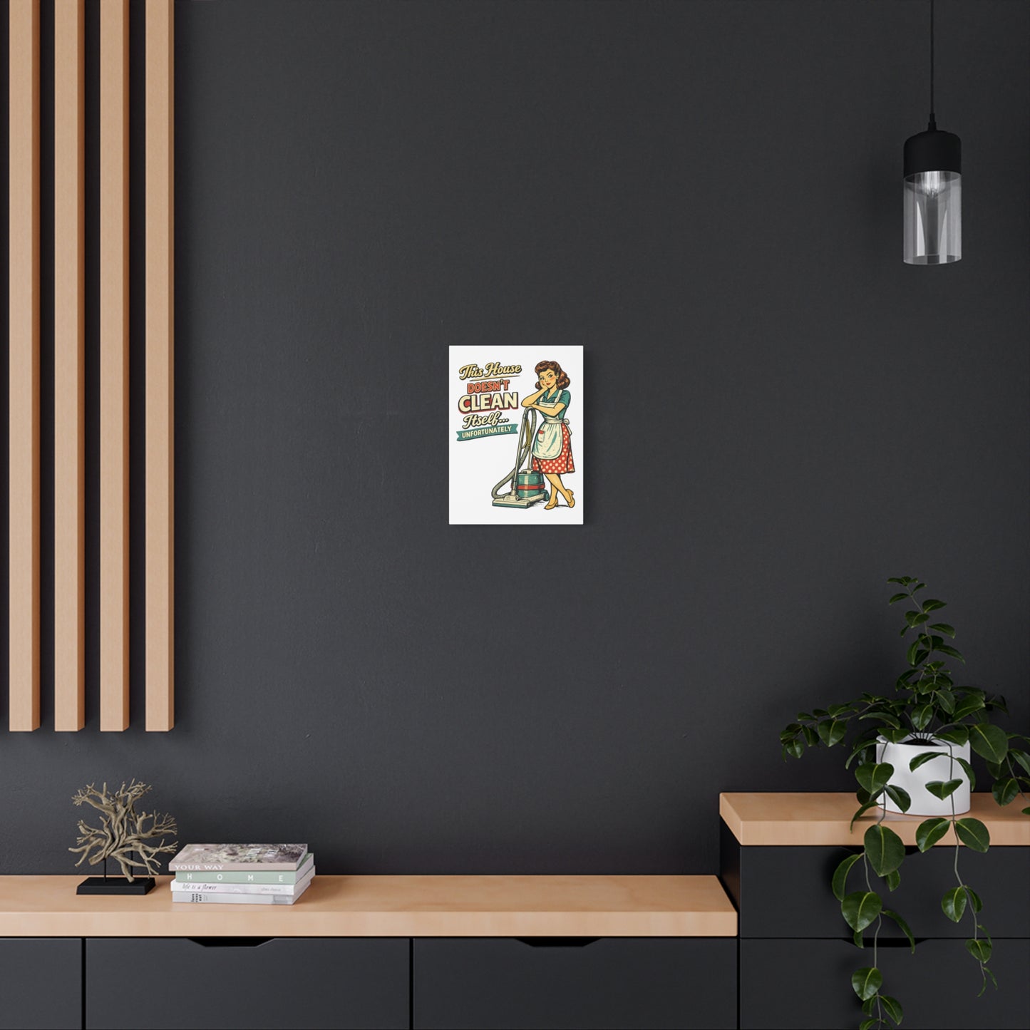 Funny Retro Laundry Room Canvas Wall Art | "This House Doesn't Clean Itself... Unfortunately" Vintage Decor