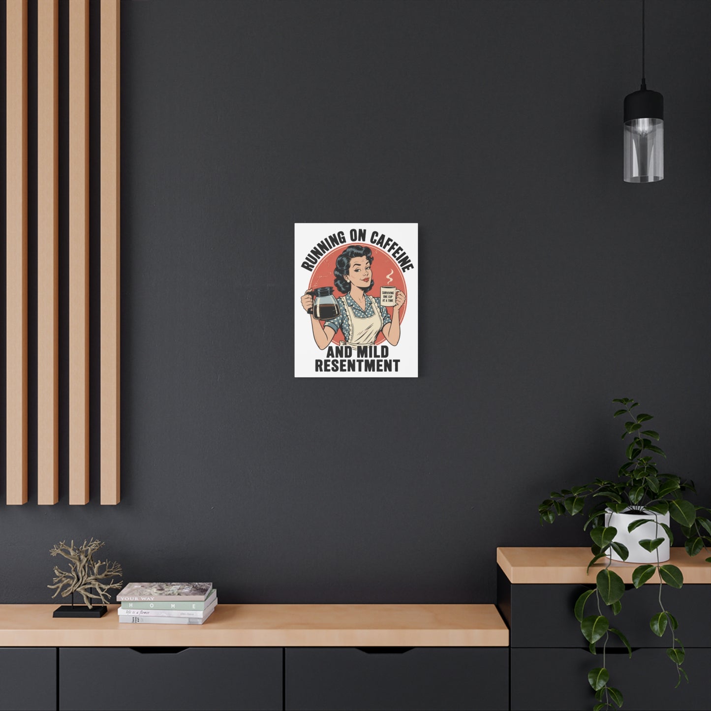 Funny Coffee Canvas Wall Art | "Running on Caffeine and Mild Resentment" Retro Vintage Decor