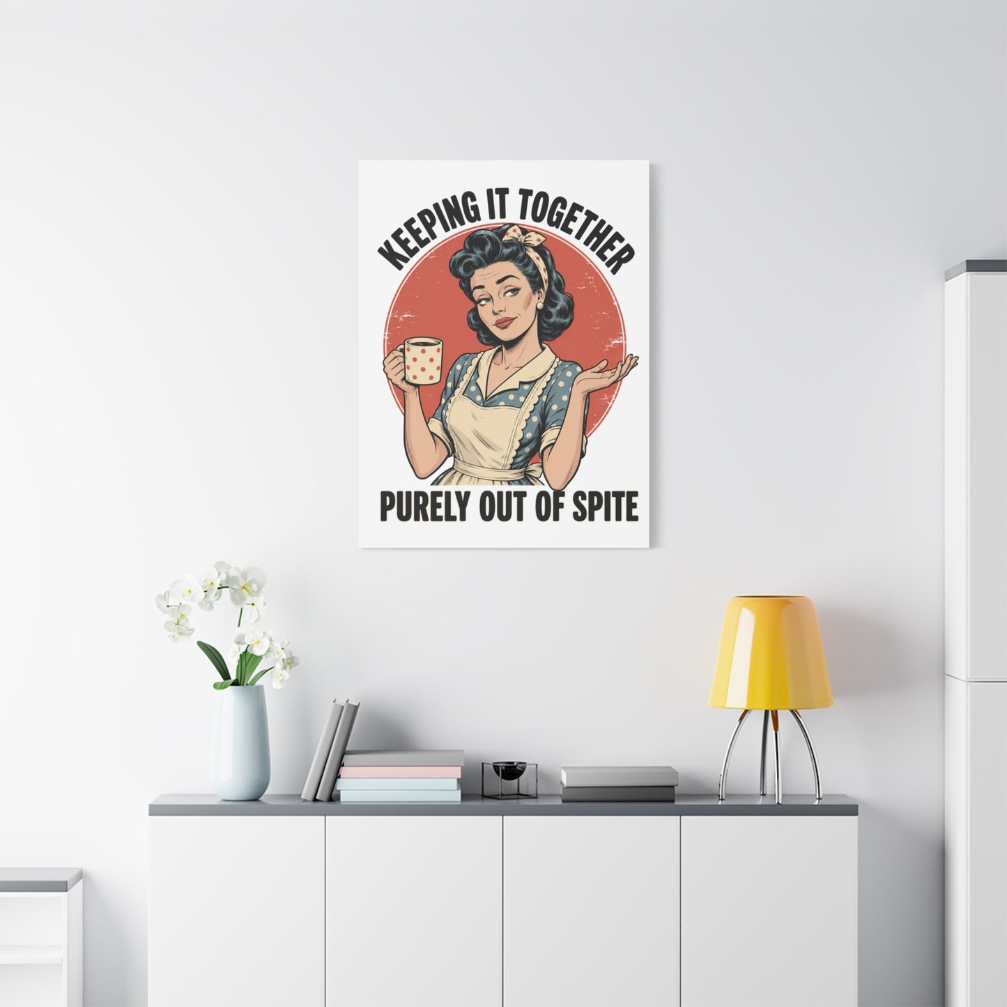 Keeping It Together Purely Out of Spite Canvas Wall Art | Funny Retro Housewife Wall Decor | Vintage Kitchen Print
